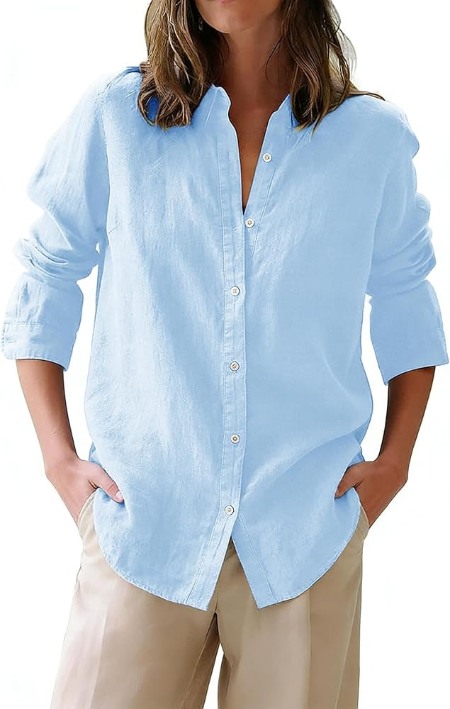 Amazon.com: siliteelon Button Down Shirts for Women Oxford Shirt Cotton Dress Shirts Collared Lon... | Amazon (US)