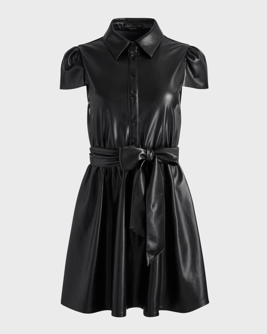 Carolyn Vegan Leather Mini Shirtdress | Neiman Marcus