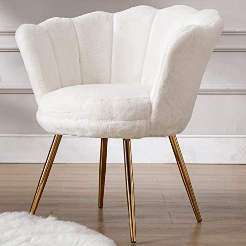 Plush Faux Fur Upholstered Living Room Chair, Comfy Mid-Century Modern Micro Fiber Vanity Chair w... | Amazon (US)