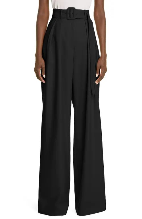 Brandon Maxwell High Waist Belted Stretch Wool Pants in Black at Nordstrom, Size 6 | Nordstrom