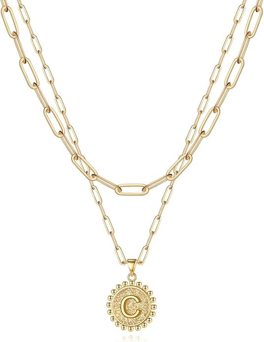 Yoosteel Gold Initial Necklaces for Women Girls, 14K Gold Plated Dainty Layering Paperclip Link C... | Amazon (US)