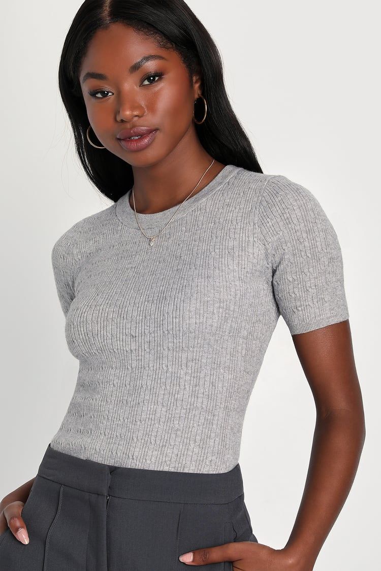 Classy Excellence Heather Grey Sweater Knit Short Sleeve Top | Lulus (US)