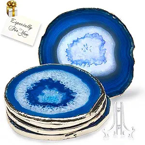Blue Agate Coasters Set of 4,Large Geode Coaster for Drinks 4.5"-4" Gemstone Natural Stone Coaste... | Amazon (US)