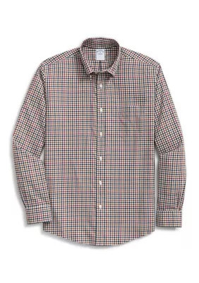 Brooks Brothers Men's Twill Checked Button-Down Shirt, Brown, 2XL | Belk