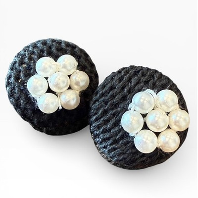 Vintage Union Made Fabric Covered Buttons Black Pearl Center Size 36 | eBay US