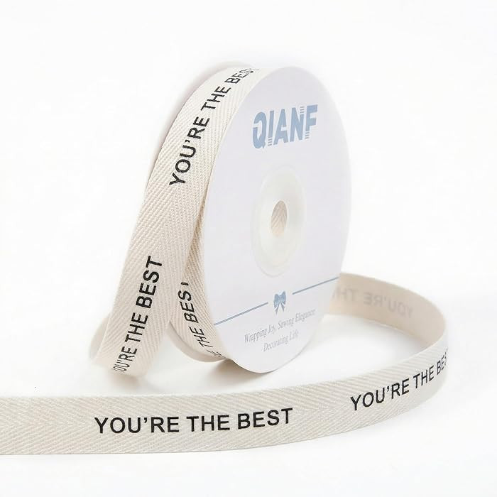 QIANF You're The Best Cotton Ribbon, 5/8 Inch 15 Yards Printed Natural Herringbone Twill Tape Rib... | Amazon (US)