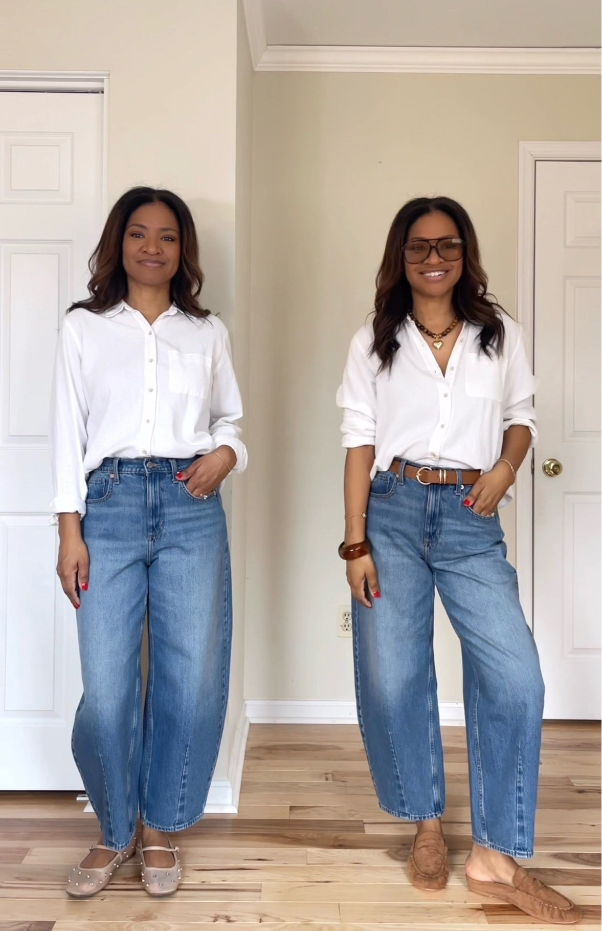 Wearing a size 4 in the barrel jeans. Linking similar White button down and striped sweater. Size up at least 1/2 in the loafer slides (linking several variations of those)

#LTKgrwm #LTKOver40 #LTKootd