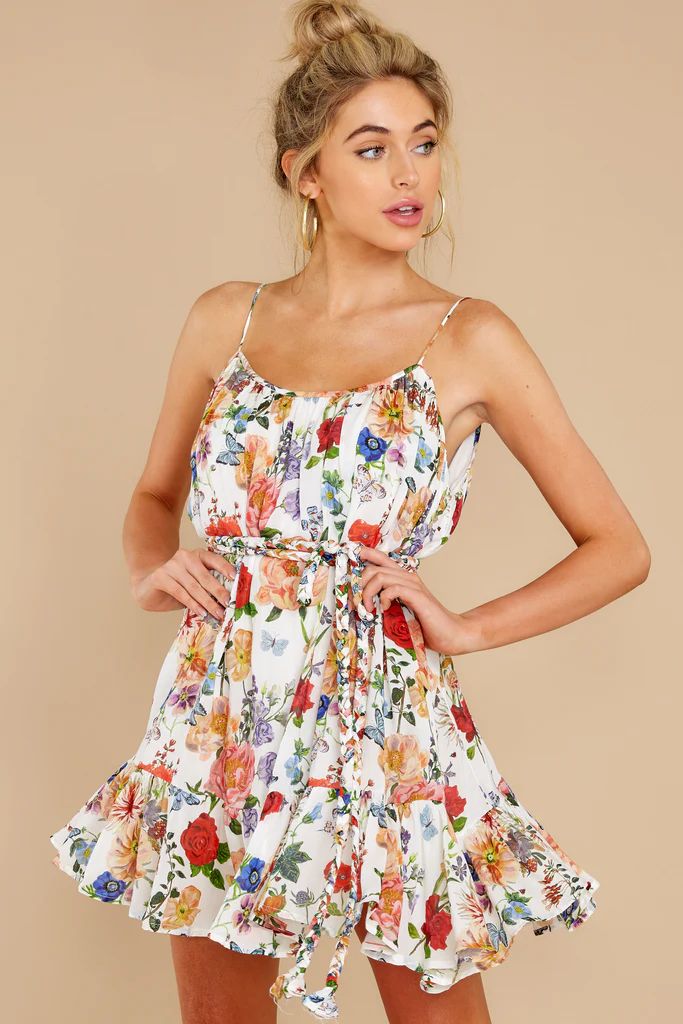 Afternoon Glow White Multi Floral Print Dress | Red Dress 