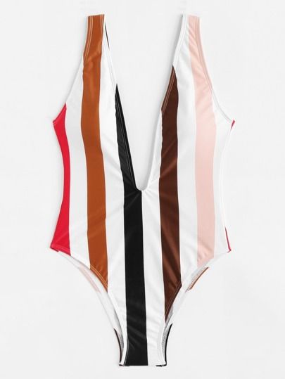 Deep-V Striped Swimsuit | SHEIN