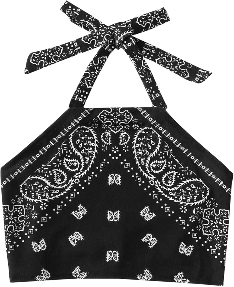 SweatyRocks Women's Vintage Print Halter Neck Crop Top | Amazon (US)