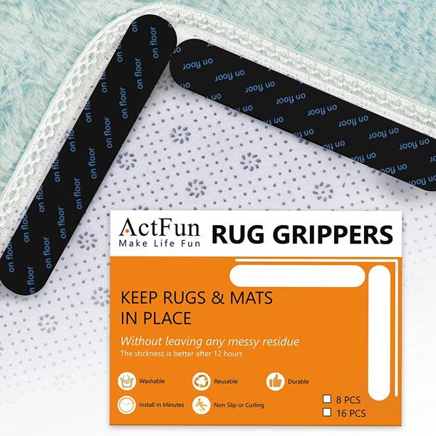 ActFun 8 pcs Rug Tape, Non Slip Reusable Washable Rug Grippers for Area Rugs, Floor Mats, Hardwoo... | Walmart (US)