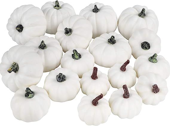 COCOBOO 18pcs Assorted Sizes Artificial White Pumpkins Set for Halloween Thanksgiving Autumn Part... | Amazon (US)