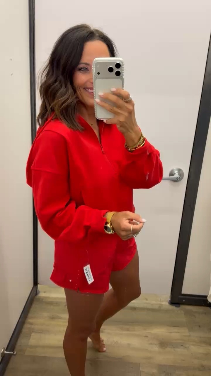 Old Navy red matching set ❤️ this hoodie + breathable athletic shorts combo is so good. Perfect for sports mamas, school spirit days, or if your team colors are red. It also comes with matching red leggings if you prefer that over shorts. Such an easy, comfy throw-on set that still looks put together.

Old Navy matching set | red hoodie outfit | red athletic shorts | sports mom outfit | game day outfit ideas | school spirit outfit | red athleisure set | Old Navy activewear | size small

#LTKPetite #LTKOver40 #LTKmomlife