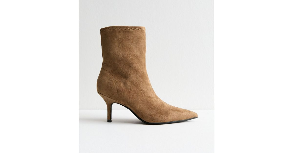 Camel Faux Suede Pointed Toe Sock Boots | New Look | New Look (UK)