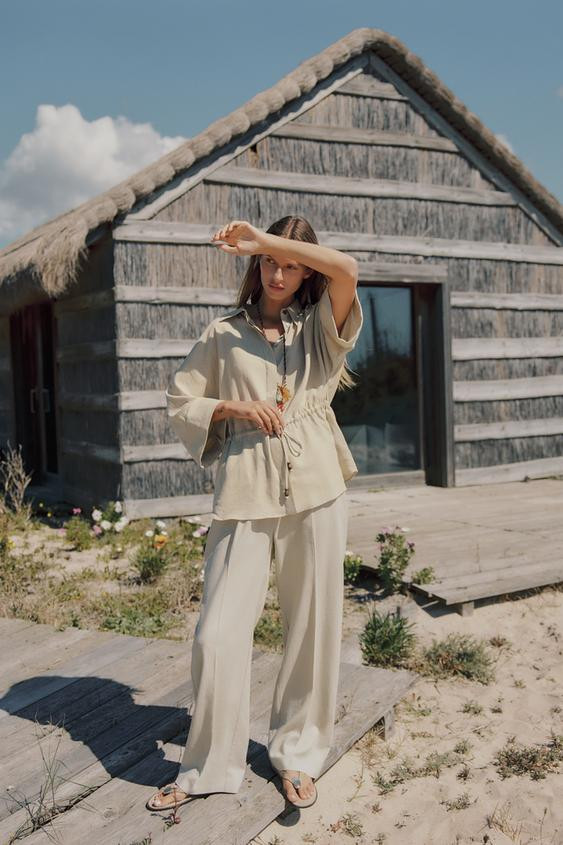 LINEN BLEND STRAIGHT PANTS | Zara US