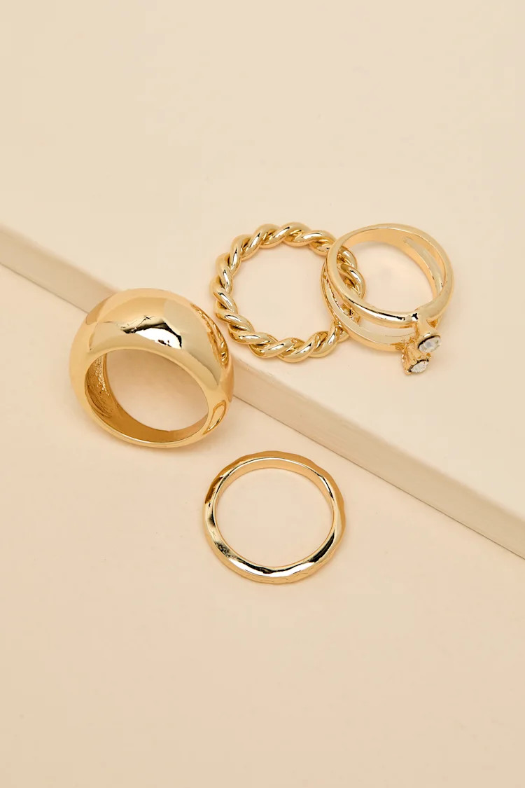 Elspeth Gold Rhinestone Four-Piece Ring Set | Lulus