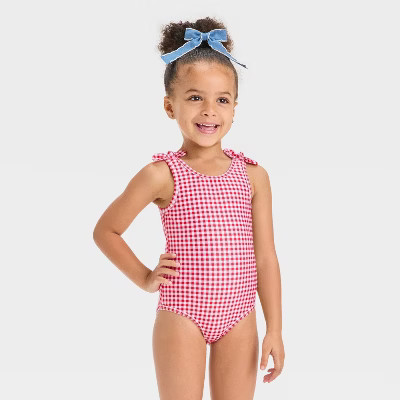 Toddler Girls' Gingham One Piece Swimsuit - Cat & Jack™ Red 5T | Target