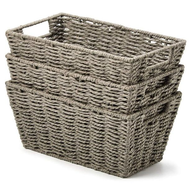 EZOWare Pack of 3 Paper Rope Woven Storage Baskets, Braided Organizer Bins with Handles Perfect f... | Walmart (US)