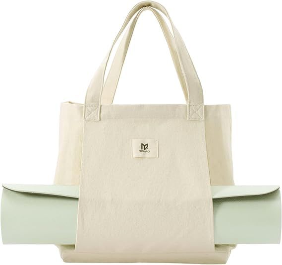 Moyaqi Canvas Tote Bag with Yoga Mat Carrier Pocket Carryall Shoulder Bag for Office, Workout, Pi... | Amazon (US)