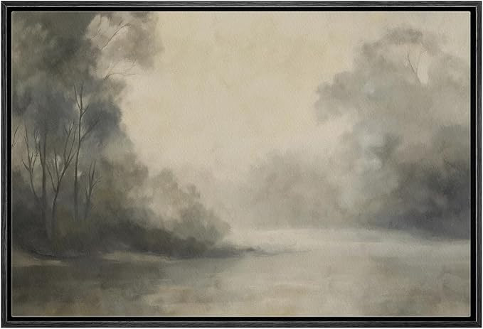 wall26 Framed Canvas Print Wall Art Misty Forest Serene Landscape in Neutral Tones Digital Art Re... | Amazon (US)