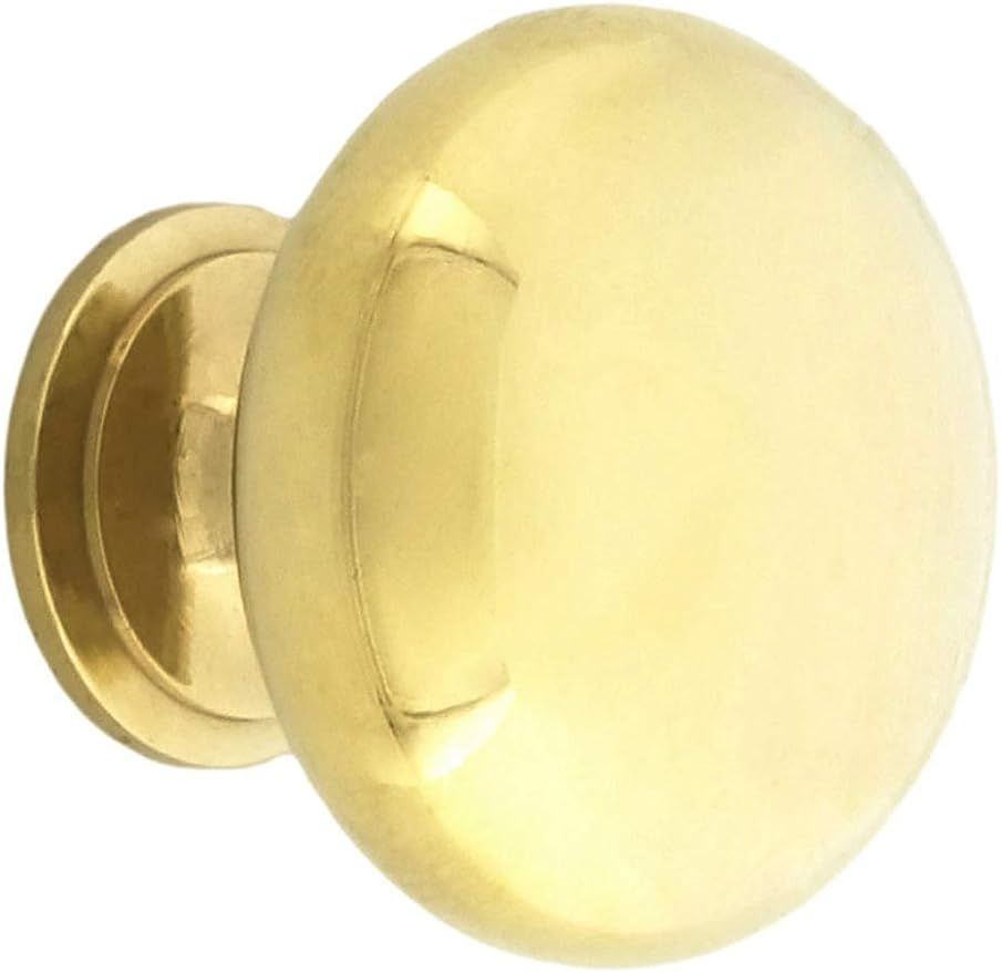 Solid Brass Unlacquered Polished Brass Cabinet Knob Brass Cabinet Round Drawer Knob (Small - 1" D... | Amazon (US)