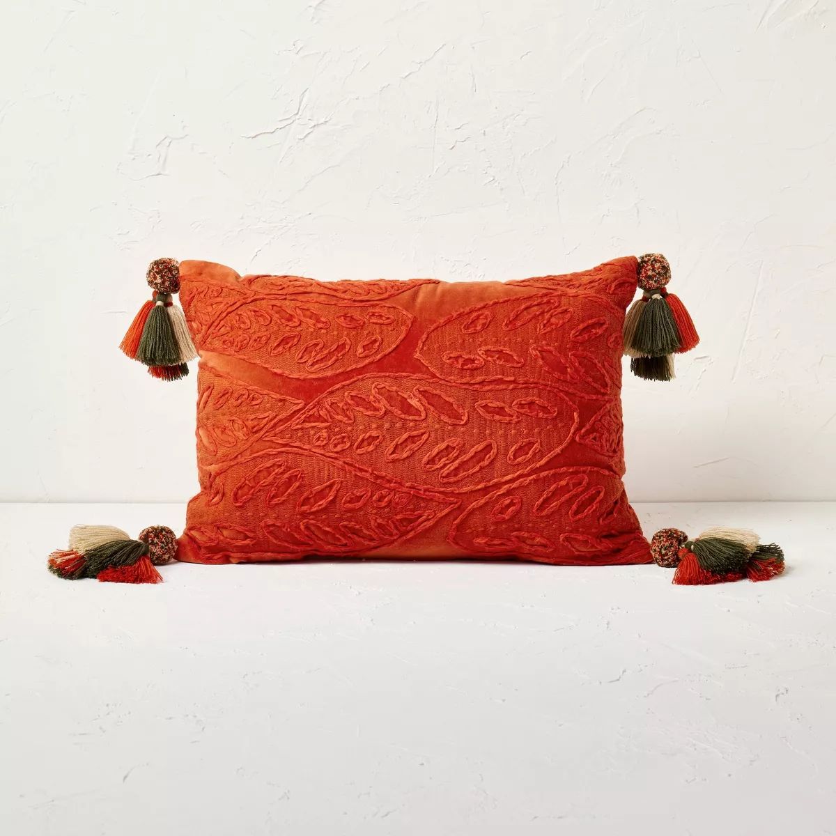 14"x20" Oblong Embroidered Leaf Pattern Accent Pillow Rust - Opalhouse™ designed with Jungalow... | Target