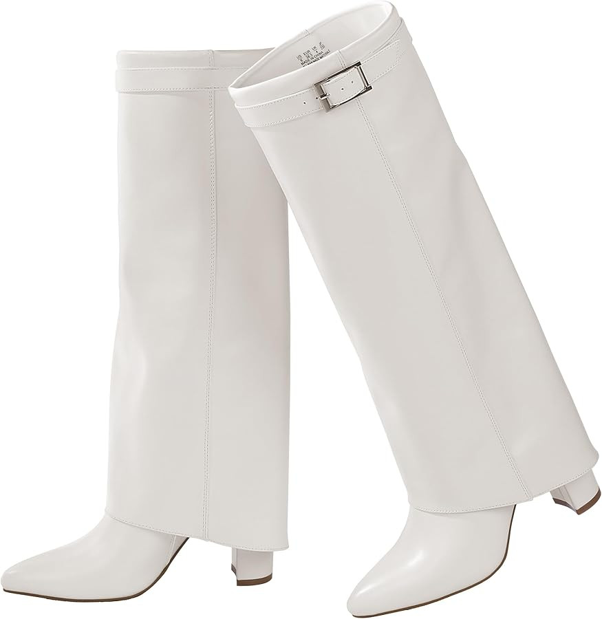 Ankis Fold Over Knee High Boots for Women Chunky Heels Pointed toe with Side Zipper Long Tall Boo... | Amazon (US)