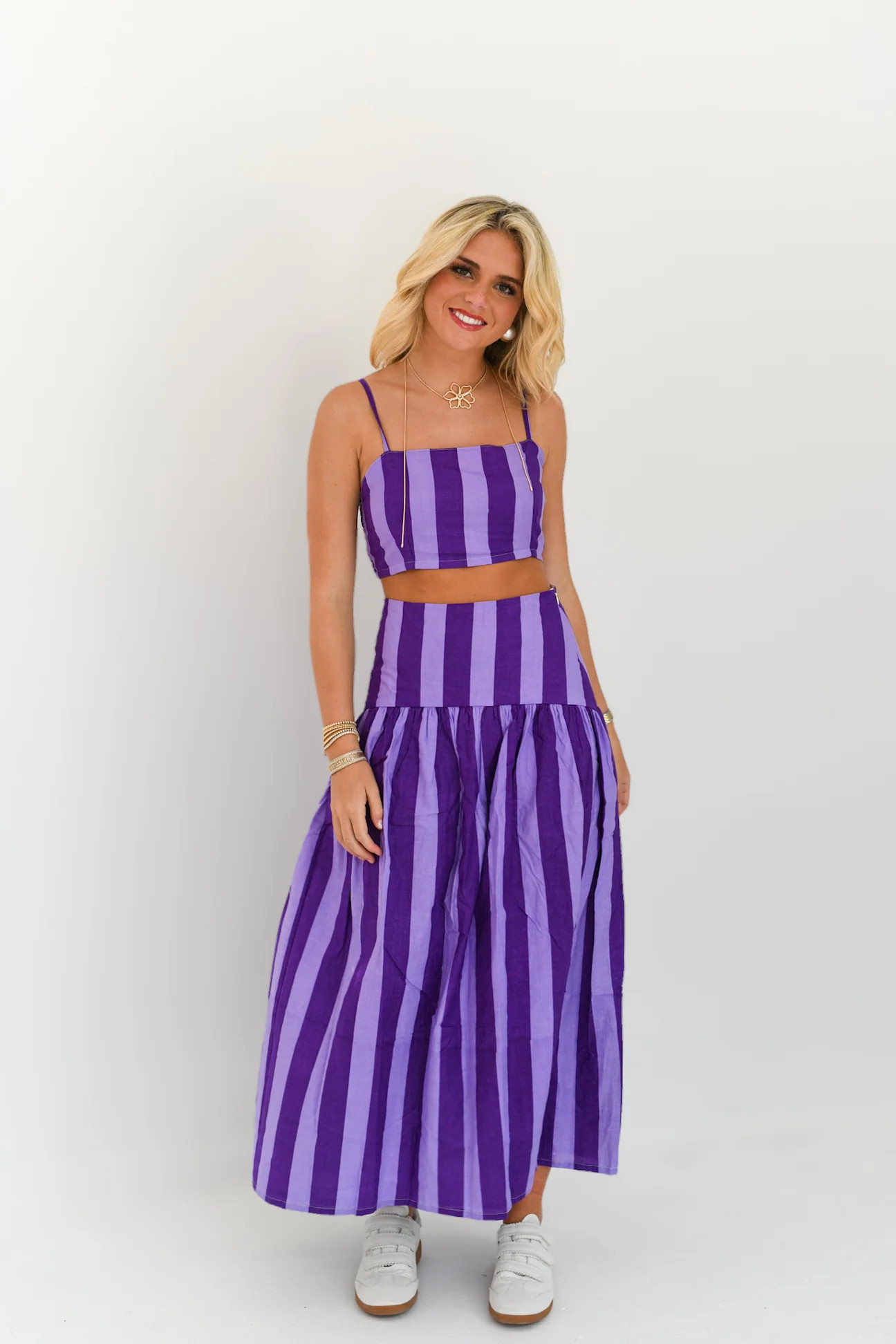 Iris Maxi Skirt Set - Purple Tone Stripes | Fancyd Boutiqe