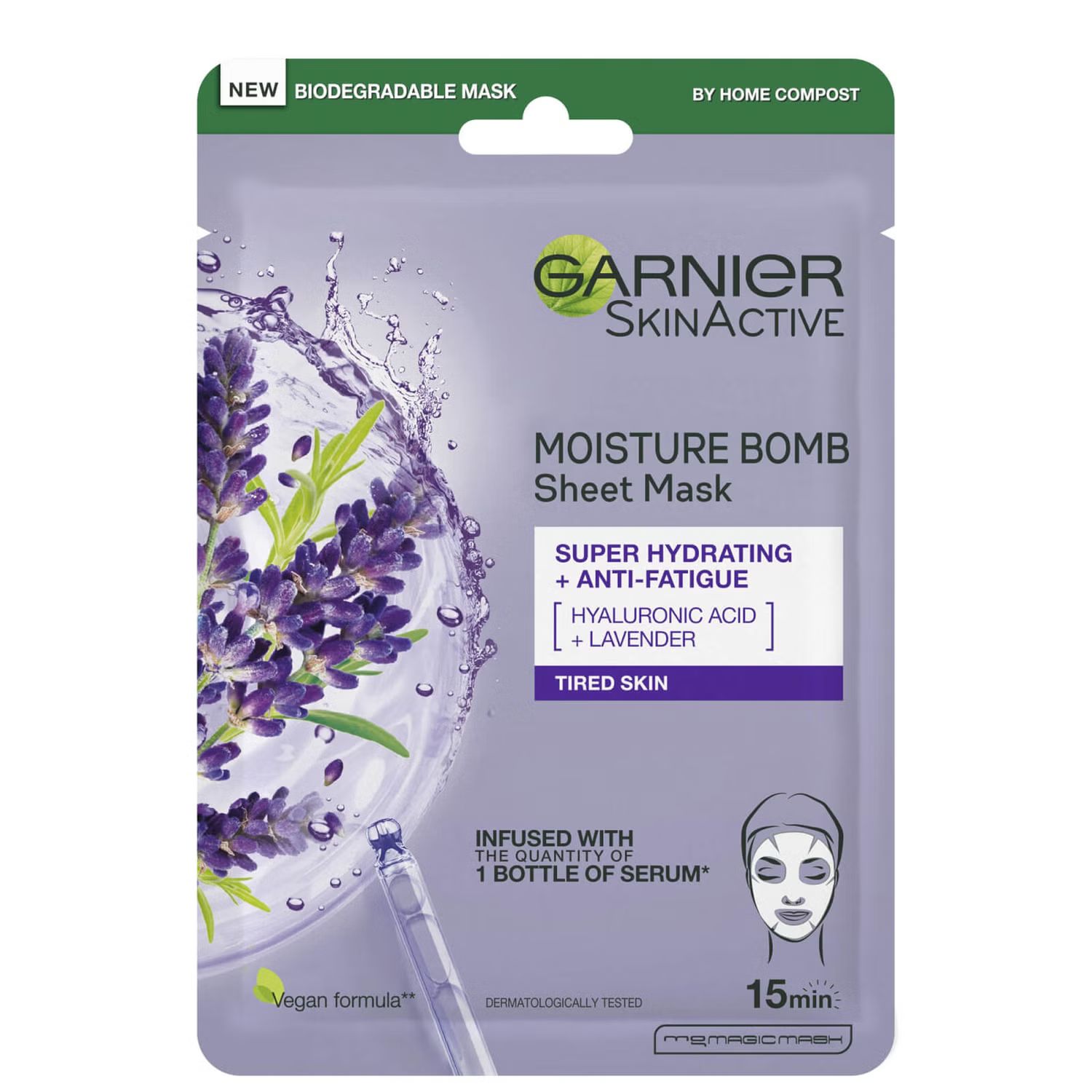 Garnier Moisture Bomb Lavender Hydrating Face Sheet Mask for Fatigued Skin 32g | Look Fantastic (UK)