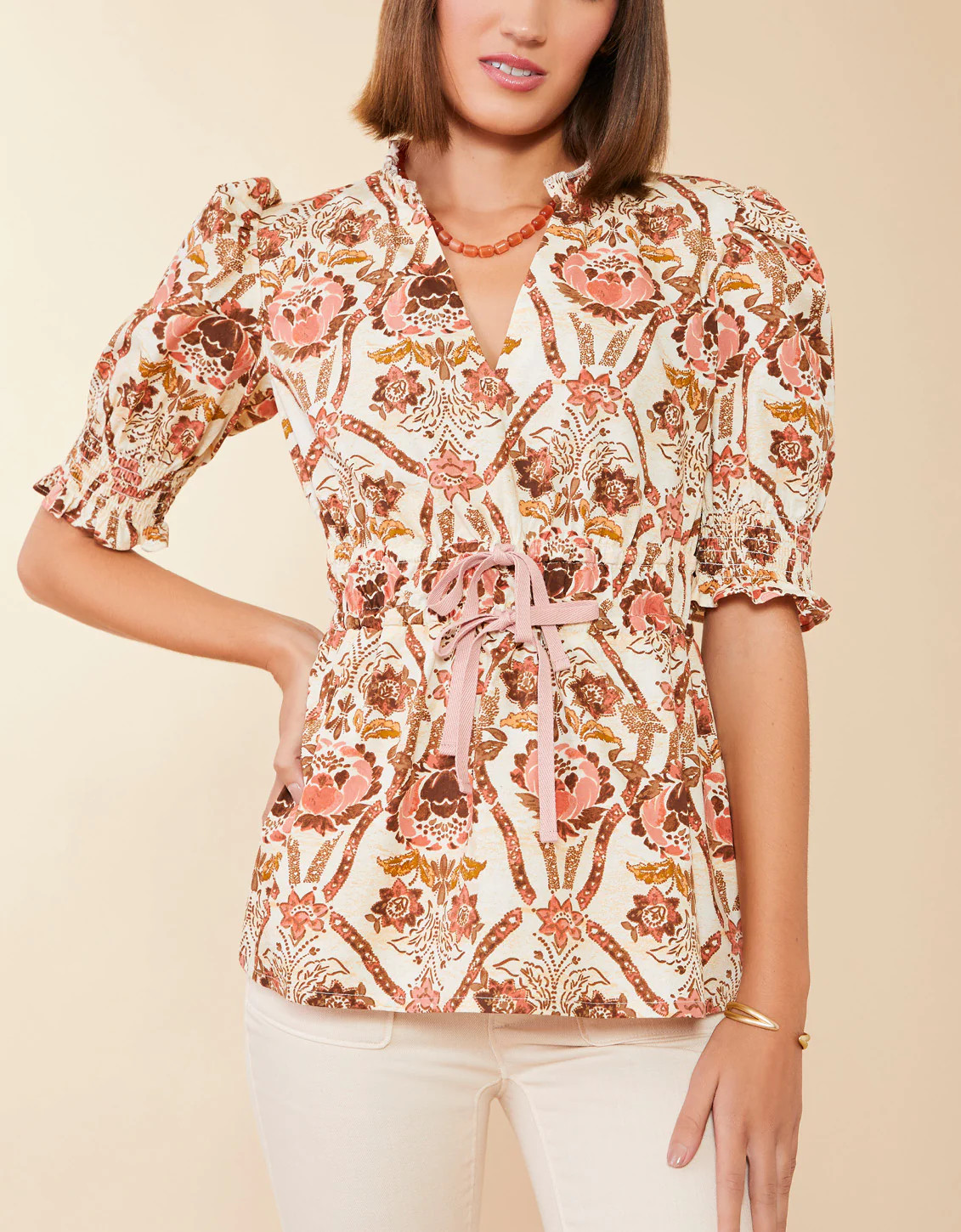 Tatum Blouse Mystic Moss Stencil Coral | Spartina 449