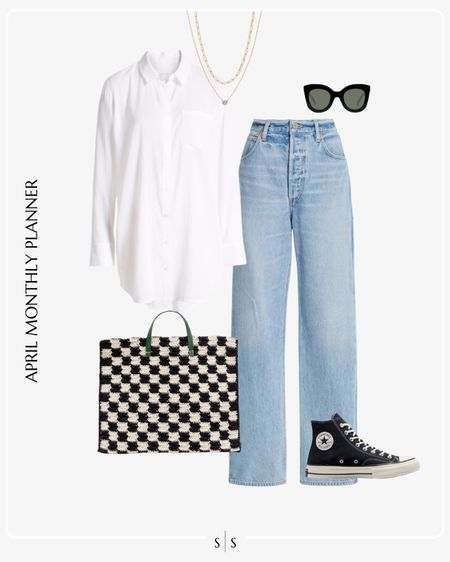 Monthly outfit planner: APRIL: Spring looks | white button up, wide leg, checkered tote, Chuck tailor high top sneakers

See the entire calendar on thesarahstories.com ✨ 


#LTKstyletip