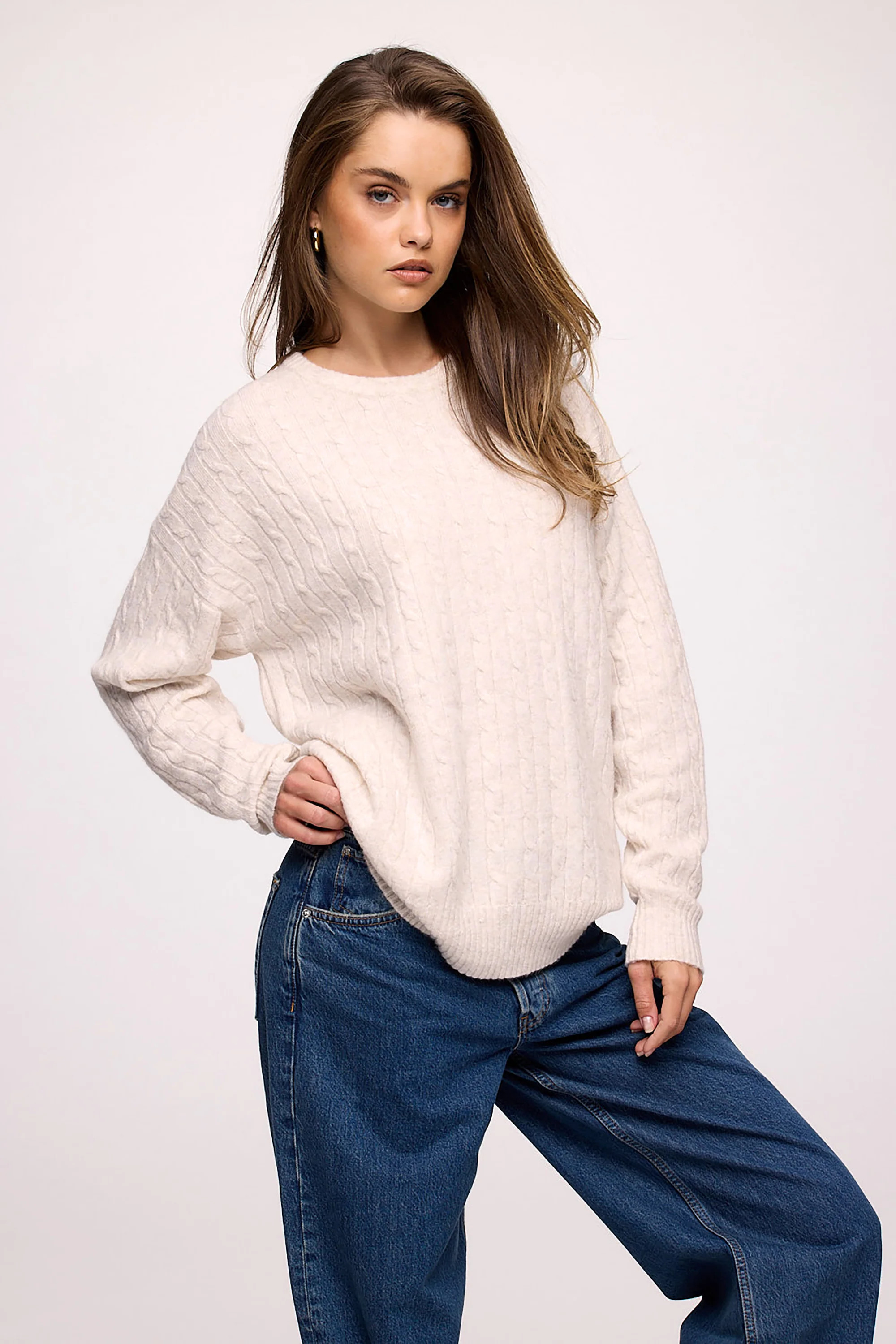 Cozy Knit Cable Crewneck Sweater | Heather Grey | Nuuds US