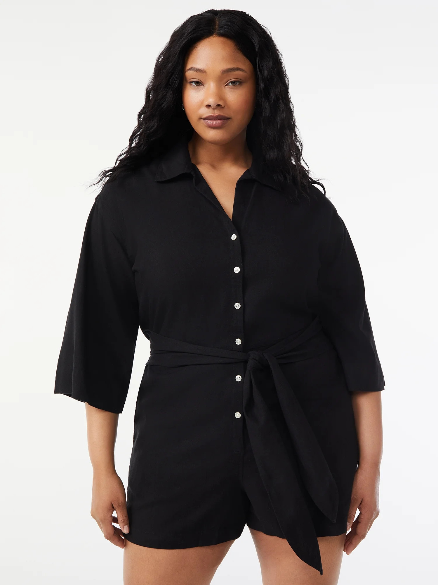 Free Assembly Women's Belted Romper - Walmart.com | Walmart (US)