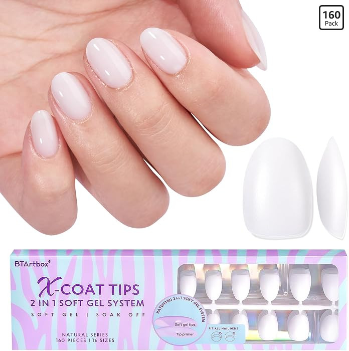 BTArtboxnails XS Short Almond Gel Nail Tips - Pre Colored Milky White Soft Gel Nail Tips, Milky W... | Amazon (US)