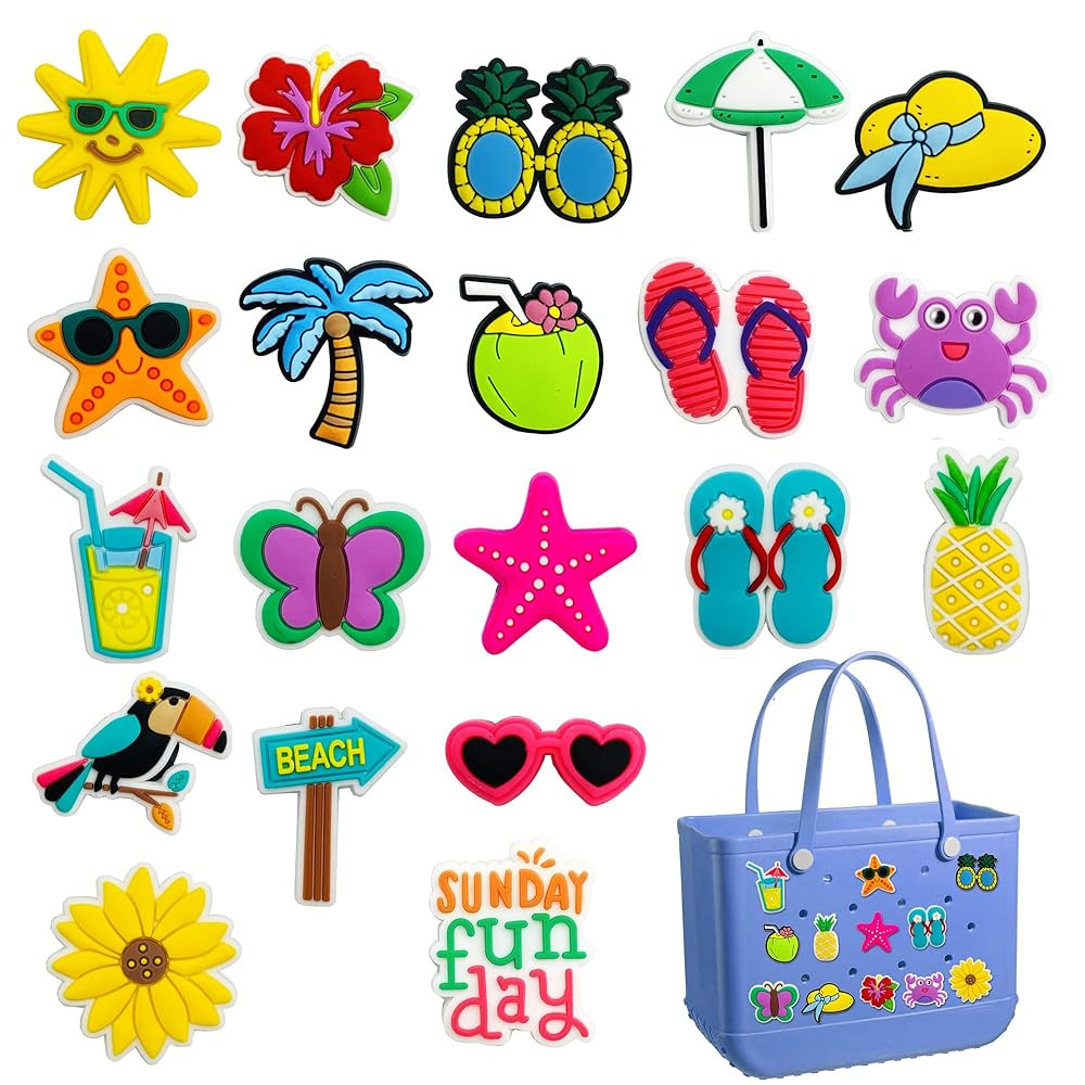 20PCS Beach Charms for Bogg Bag, Hawaii Accessories With Sturdy Clips for Totes, Rubber Bag Acces... | Amazon (US)