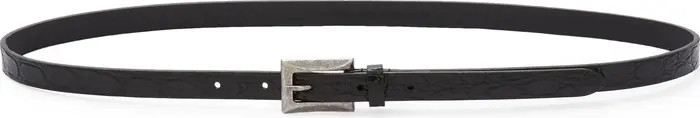 Saint Laurent Crocodile Embossed Faceted Buckle Thin Belt | Nordstrom | Nordstrom