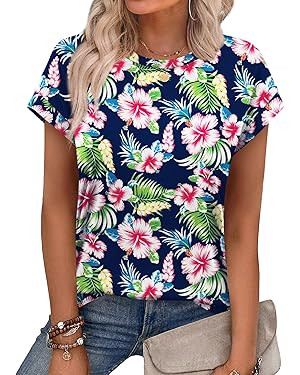Alaroo Womens Summer Tops Short Sleeve Shirts Crew Neck Cute Trendy Tunic Blouses (S-3XL) | Amazon (US)