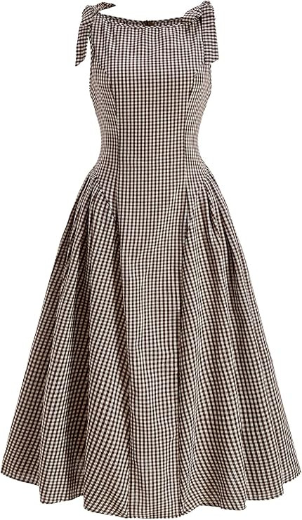 Women's Gingham Plaid A Line Maxi Dress Bowknot Tie Shoulder Swing Casual Flowy Long Dresses | Amazon (US)