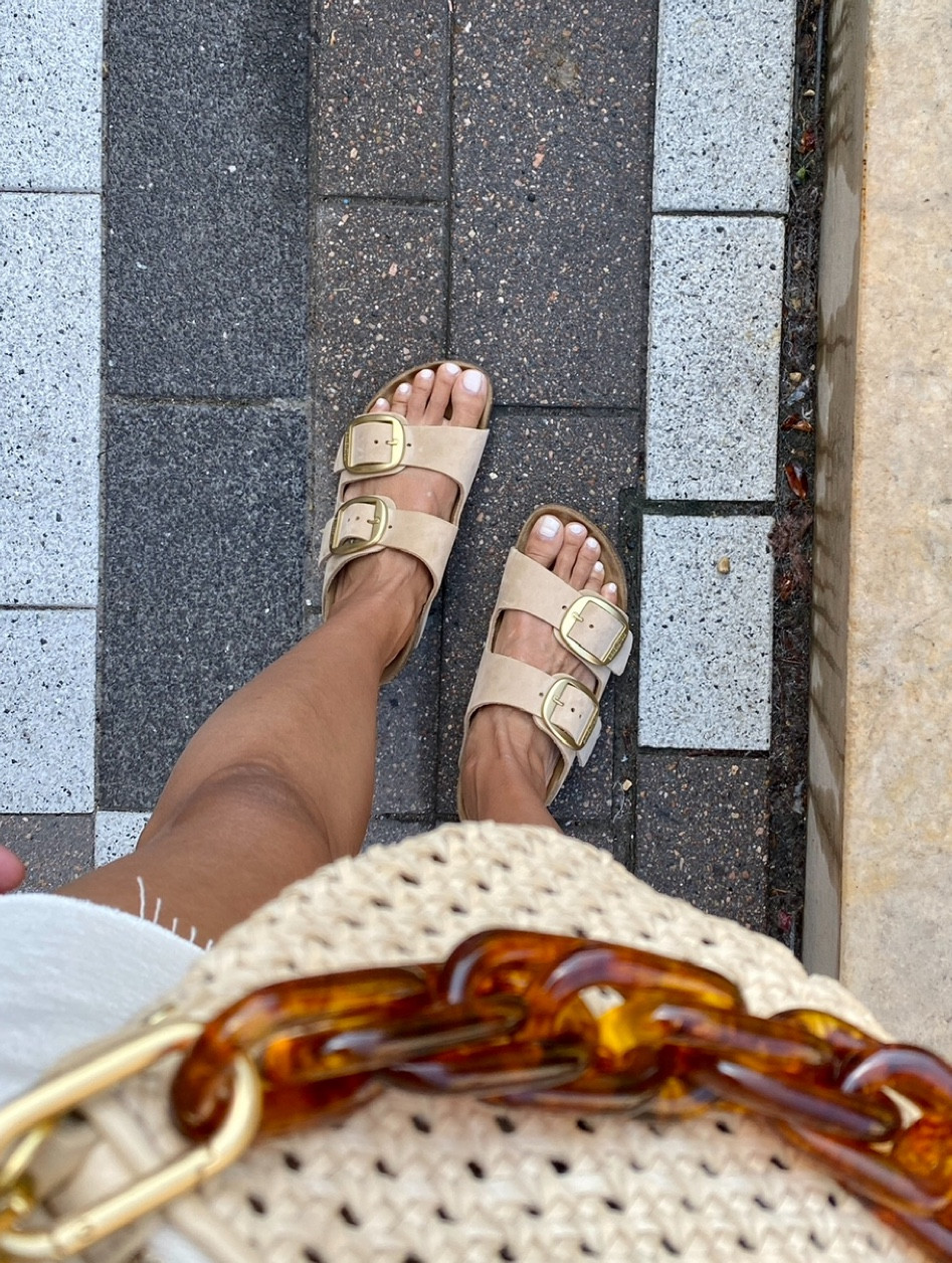 Vacation outfit. Spring. Slide sandals. The color on these birkenstock arizona is called sandcastle. True to size for birkenstock sizing  

#LTKshoecrush #LTKover40 #LTKtravel