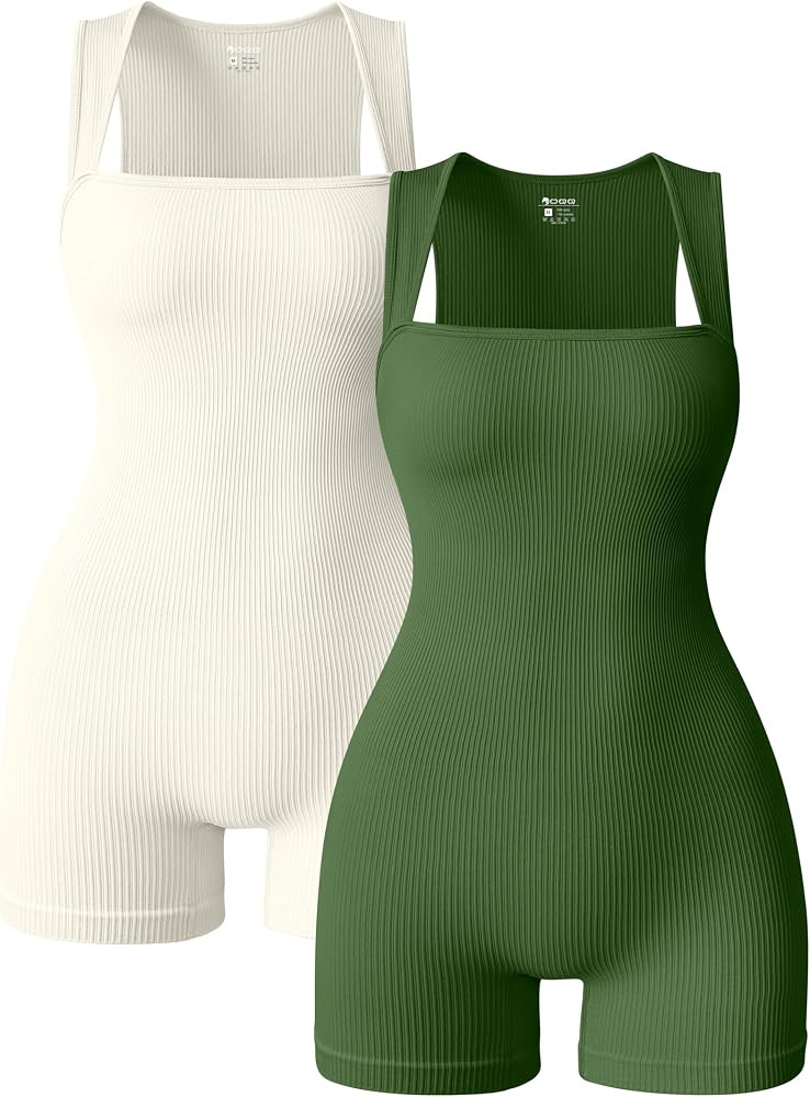 OQQ Women 2 Piece Rompers Yoga Stretch Strappy Square Neck Sleeveless Exercise Rompers | Amazon (US)