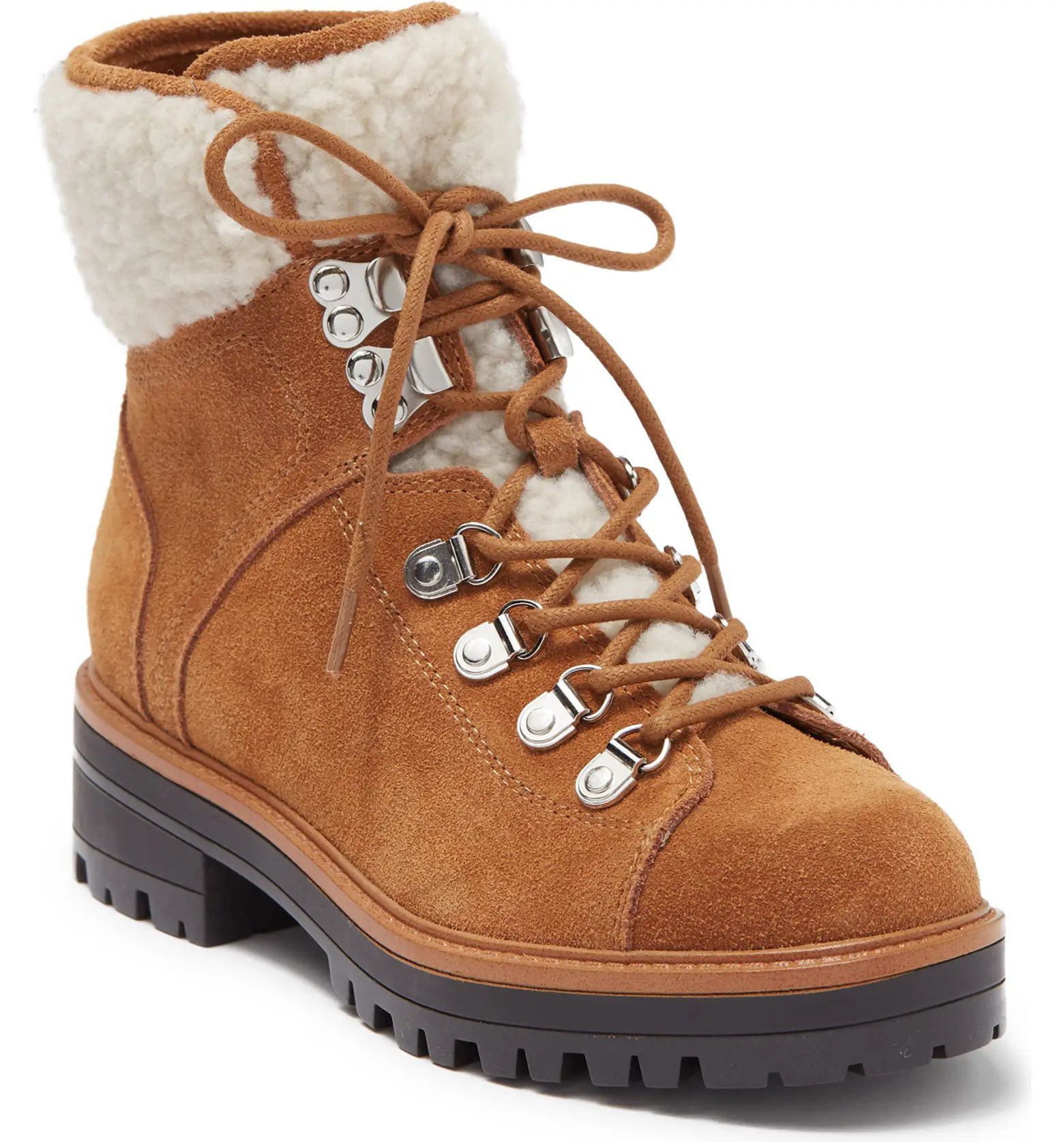 March Fisher Faux Shearling Trimmed Leather Combat Boot | Nordstrom Rack