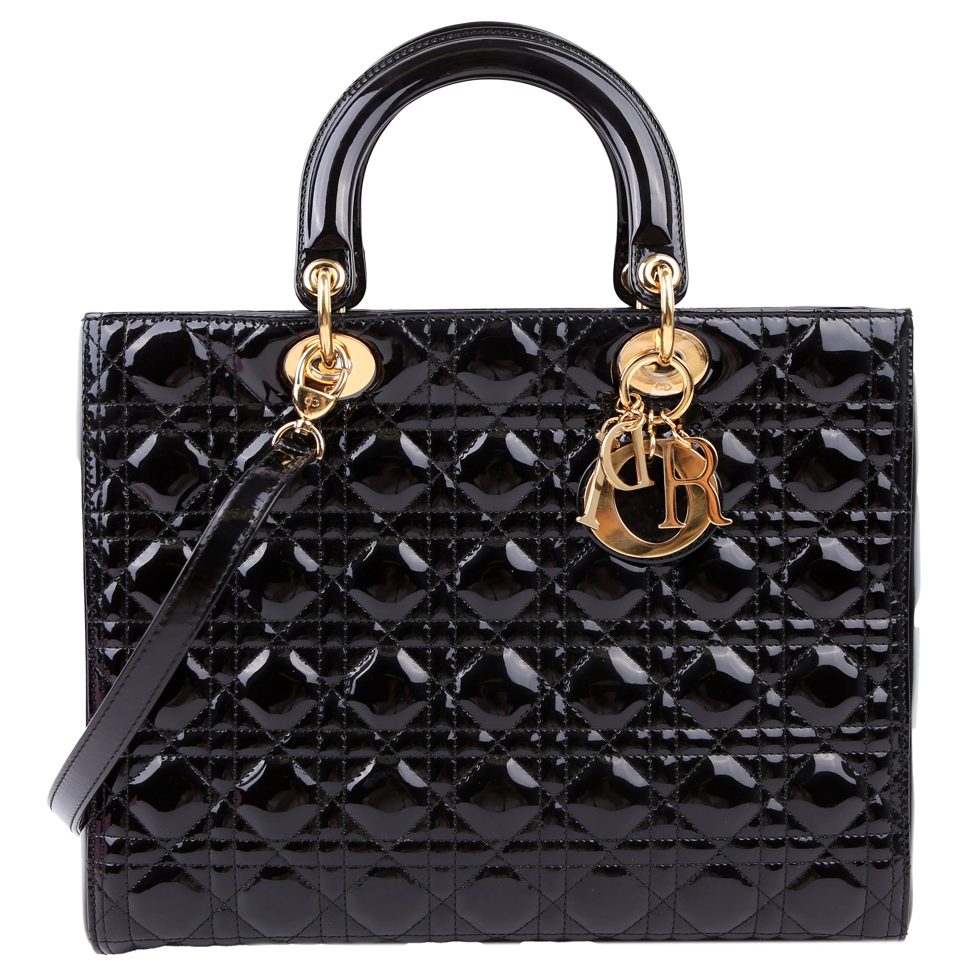 Lady Dior Large Patent Black | Keeks Designer Handbags