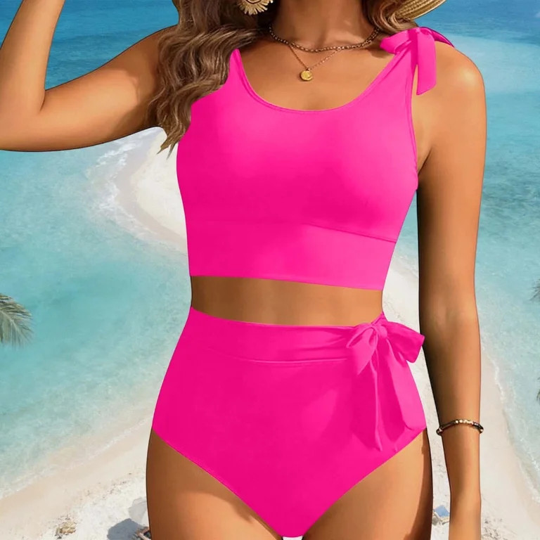 LEKWK Womens Tankini Swimsuits Tummy Control High Waisted Bikini Set Tie Shoulder Modest Bathing ... | Walmart (US)