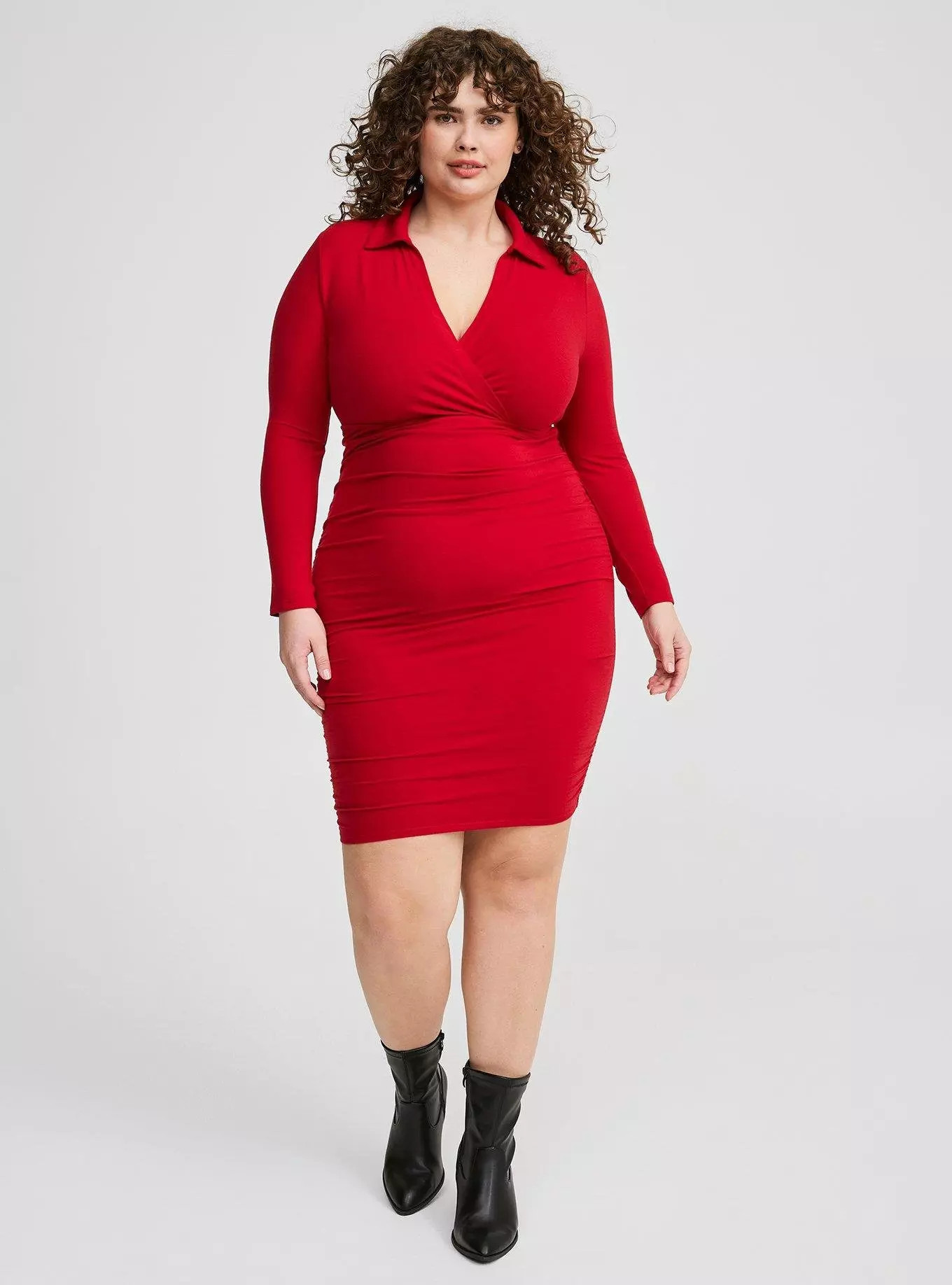 Mini Jersey Long Sleeve Collar Surplice Dress | Torrid (US & Canada)