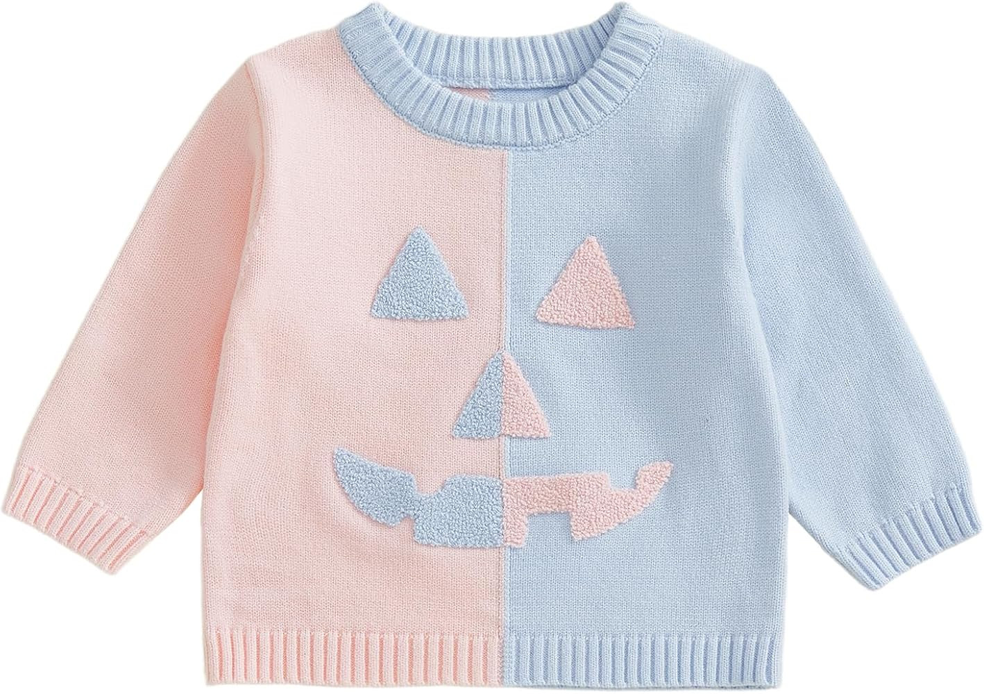 Toddler Baby Boy Girl Halloween Pumpkin Embroidery Knitted Sweaters Oversized Long Sleeve Color B... | Amazon (US)