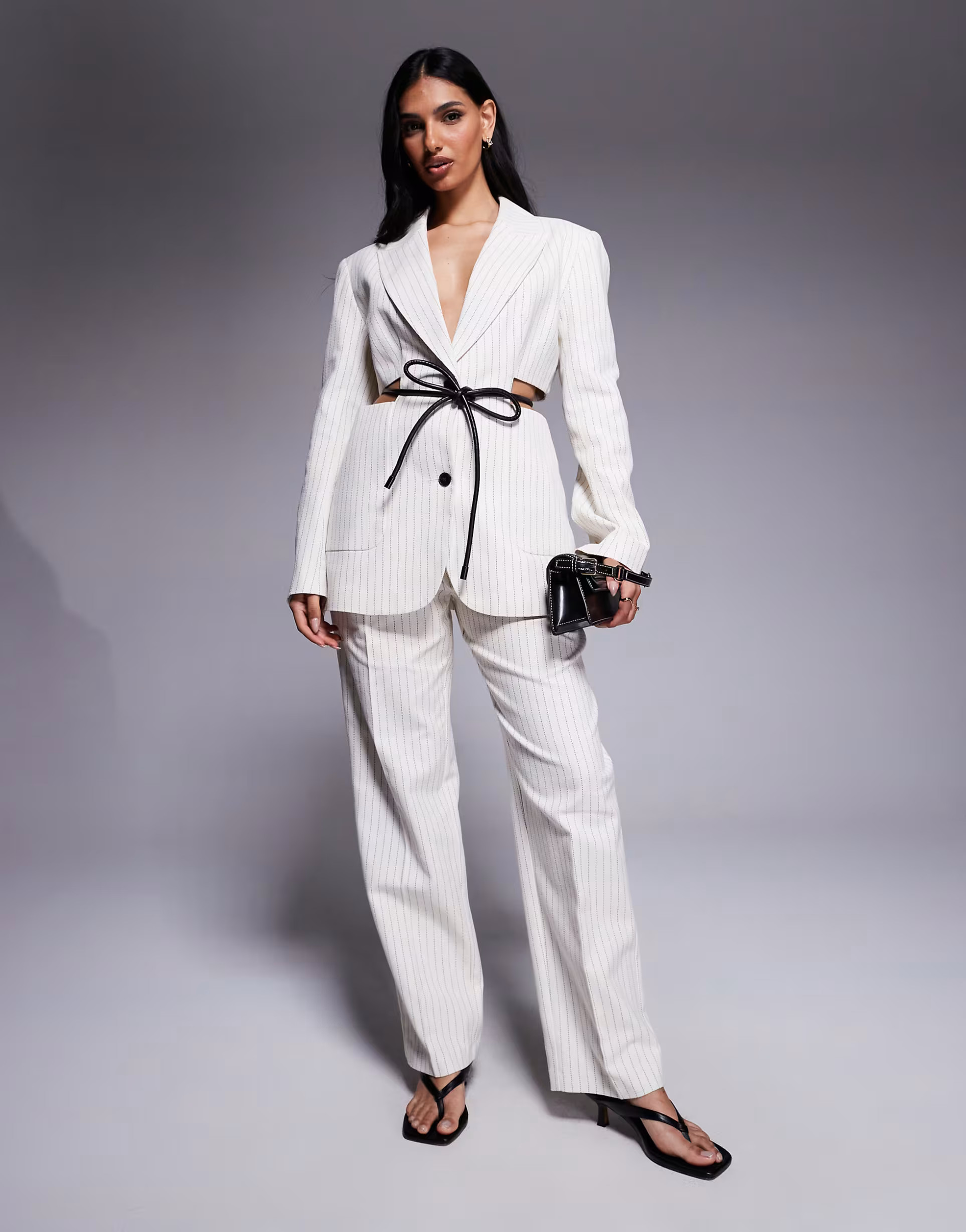 ASOS DESIGN tailored straight leg pants with pleat detail in cream stripe - part of a set | ASOS (Global)