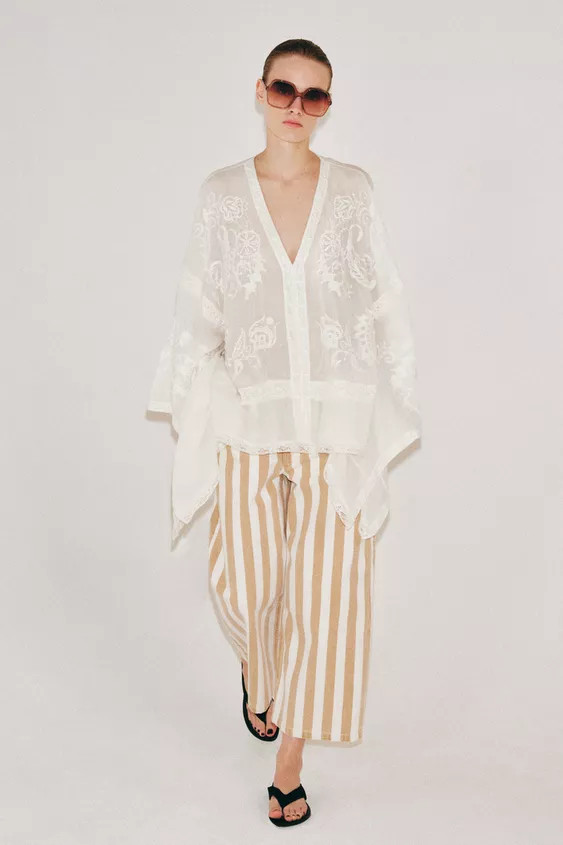 ZW COLLECTION EMBROIDERED CAPE BLOUSE | Zara US