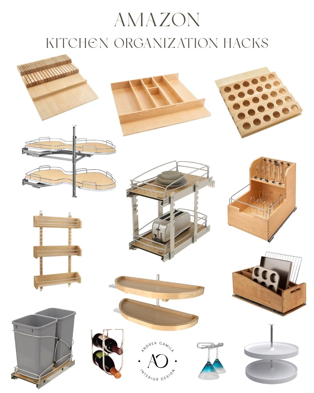 Trim to custom fit knife block drawer organizer with storage holder for kitchen utensils. K cup coffee or tea pod organizer. Silverware drawer organizer. Seasoning organizer pull out spice rack. Pull out Kitchen Cabinet storage organizer with solid bottom and soft clothes full extension slides. Additional drawers for your cabinet doors. Blind corner storage optimizer. Divided storage bin for cabinets. Wall storage organizer for kitchen cabinets door mounted spice rack, Lazy Susan organizer pull out turntable Trey pull out waste container pull out organizer for pans, cookie sheet, bakeware, cutting board. Maple wood. ￼

#LTKmomlife #LTKHome #LTKSaleAlert