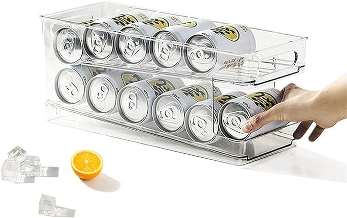 LUSTREWOOD Fridge Soda Can Dispenser for Refrigerator, Can Holder for Pantry Bin, 2-Layer Automat... | Amazon (US)