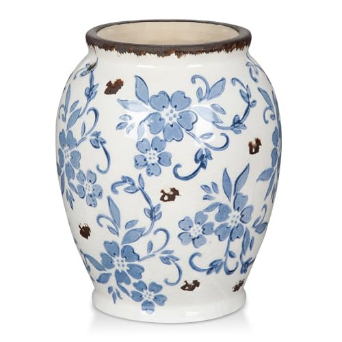 Hollyone Blue and White Porcelain Vase Large Chinoiserie Floral Vintage Tall Blue Ceramic Vases for Home Mantle Shelf Living Room Table Centerpieces Decor, 7 Inch | Amazon (US)